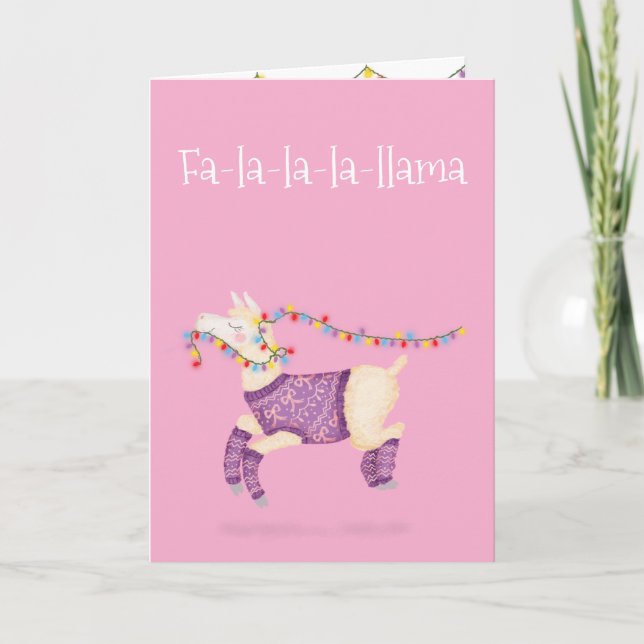 Carte de Noël mignonne Fa-la-la-la-lama (rose) (Devant)