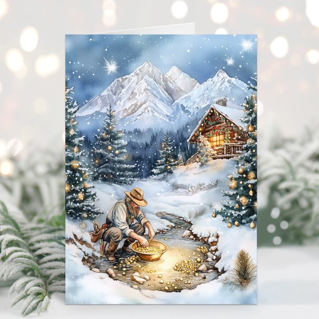 Carte de Noël Mine d'or Mineur d'or Orpaillage (Gold Mining Christmas Card)