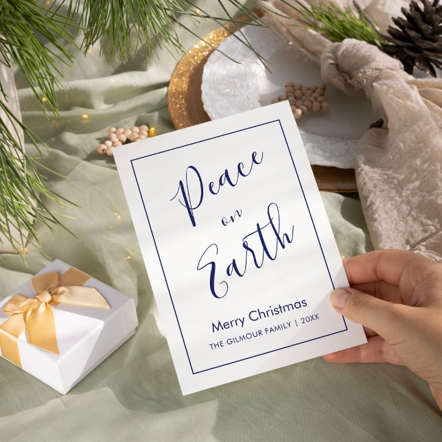 Carte de Noël Minimal|Blue Peace on Earth (Créateur téléchargé)