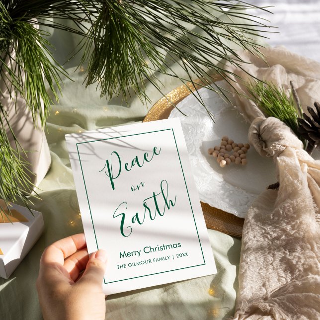Carte de Noël Minimal|Paix verte sur Terre (Créateur téléchargé)