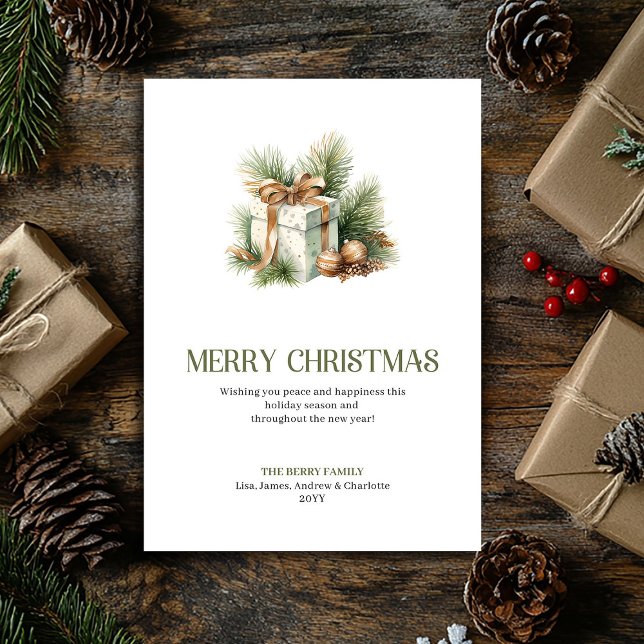 Carte de Noël minimale beige or (Minimal Christmas Ornament Holiday Card Beige And Gold)