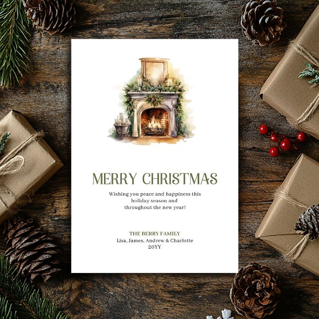 Carte de Noël minimale cheminée Noël intemporel  (Minimal Christmas Ornament Card Timeless Holiday Style)