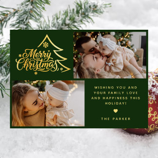 Carte de Noël minimale deux photos vertes Joyeux N
