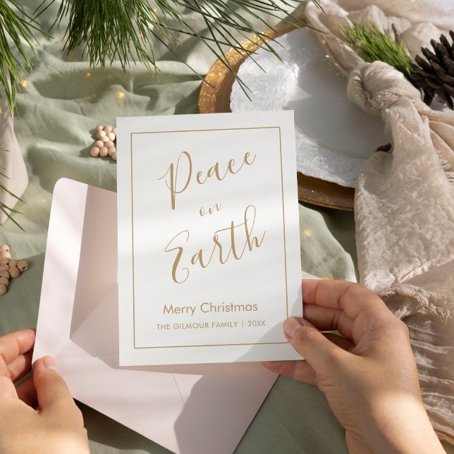 Carte de Noël minimale|dorée Paix sur Terre (Créateur téléchargé)