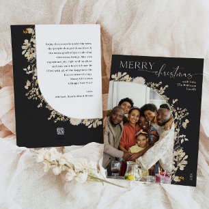 Carte de Noël minimaliste à fleurs blanches noires