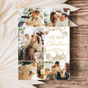 Carte de Noël minimaliste Boho Gold Wreath