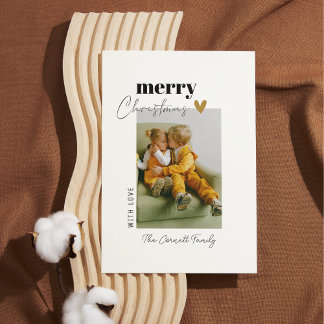 Carte de Noël minimaliste en or avec photo unique