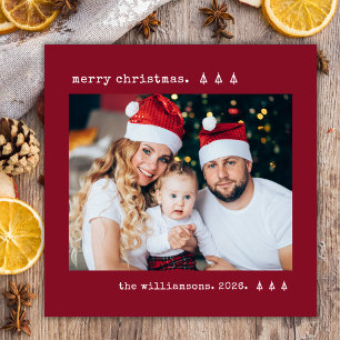 Carte de Noël Minimaliste Photo Épinette Rouge Fon