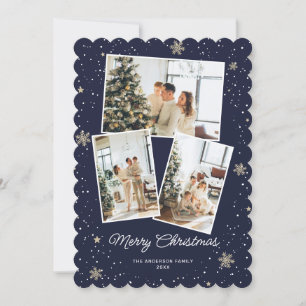 Carte de Noël Modern Blue 3 Photo Flèche de neige