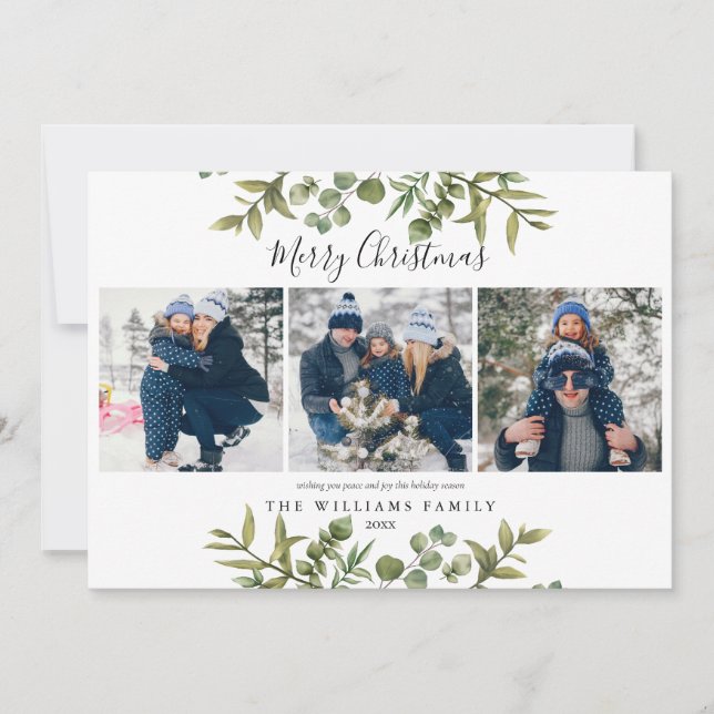 Carte de Noël Modern Greenery Christmas 4 Photos  (Devant)