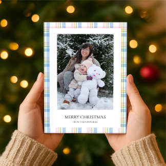 Carte de Noël moderne à carreaux rose et à motifs
