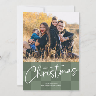 Carte de Noël moderne à damier avec photo