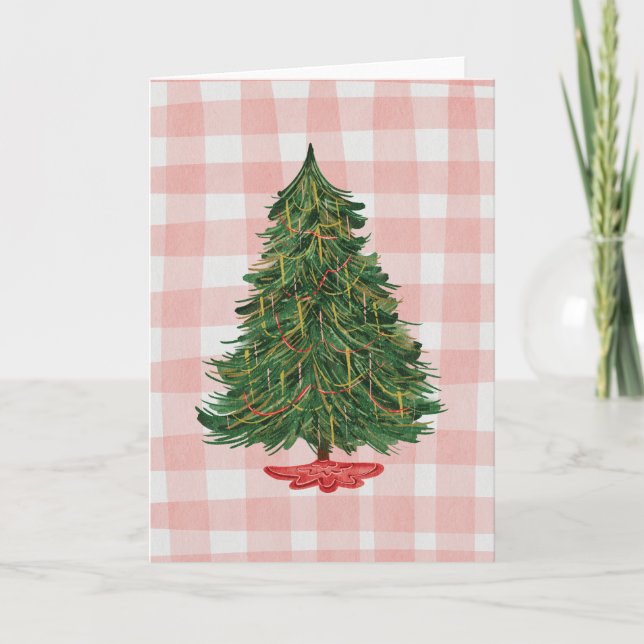 Carte de Noël Moderne à l'Aquarelle avec Sapin et  (Devant)