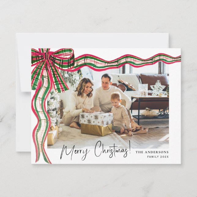 Carte de Noël Moderne à Plaid avec 3 Photos (Devant)