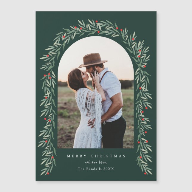 Carte de Noël moderne avec arche de verdure photo (Devant)