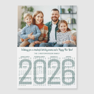 Carte de Noël moderne avec calendrier 2026 couleur