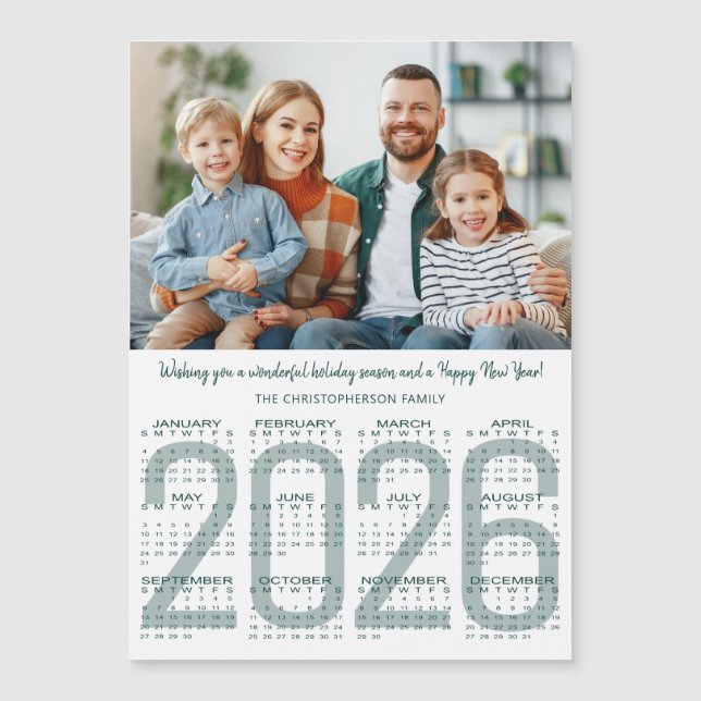 Carte de Noël moderne avec calendrier 2026 couleur (Devant)