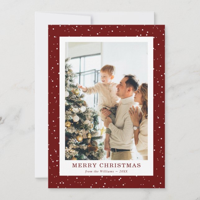 Carte de Noël moderne avec photo de neige rouge (Devant)