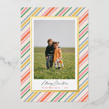 Carte de Noël Moderne Chic Bandes Colorées en Feui