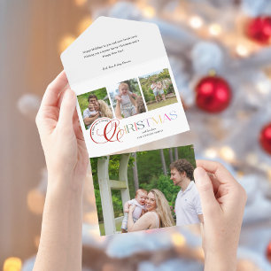 Carte de Noël Moderne Colorée Script 3-Photos
