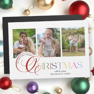 Carte de Noël Moderne Colorée Script 3-Photos