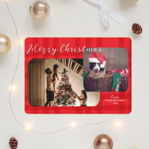 Carte de Noël moderne Double photo rouge