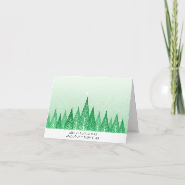 Carte de Noël Moderne Élégante avec Arbres Verts d (Devant)