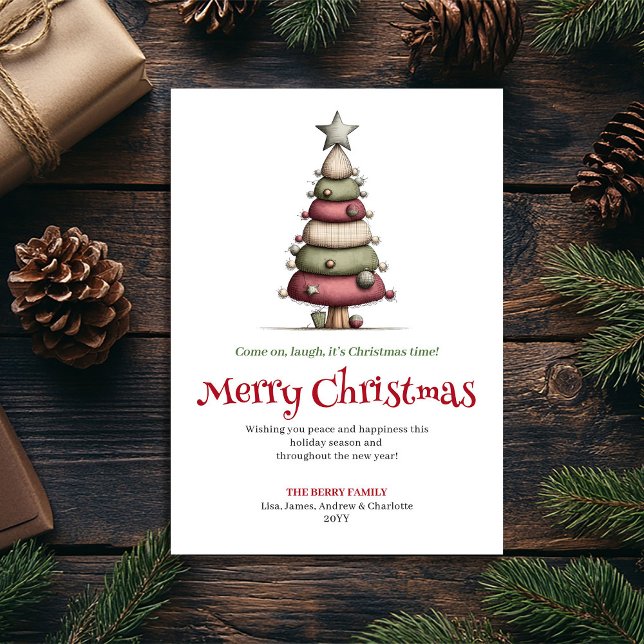 Carte de Noël Moderne et Fantaisiste avec Arbre Éd (Modern Whimsical Christmas Tree Editable Card)