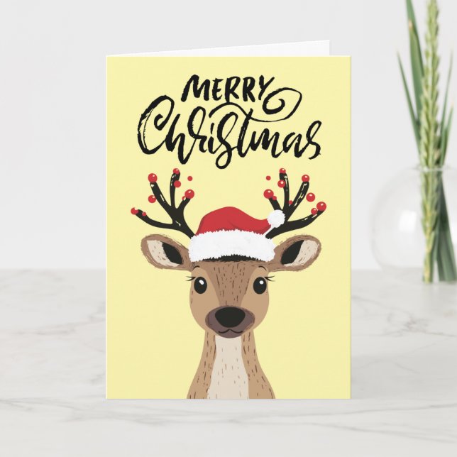 Carte de Noël moderne et mignonne de renne pliée p (Devant)