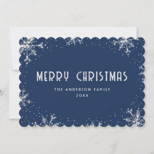 Carte de Noël Moderne Flocon de Neige Bleu Argent