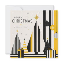 Carte de Noël moderne jaune noir et blanc