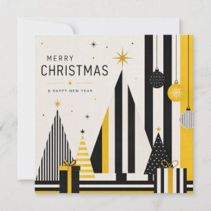 Carte de Noël moderne jaune noir et blanc