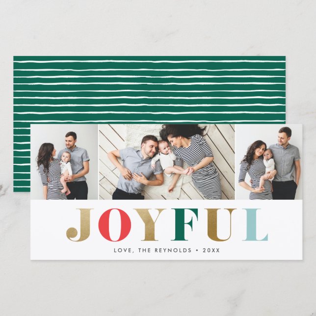 Carte de Noël Moderne Joyeuse 3 Photos (Devant / Derrière)