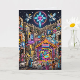 Carte de Noël moderne néon de la Nativité