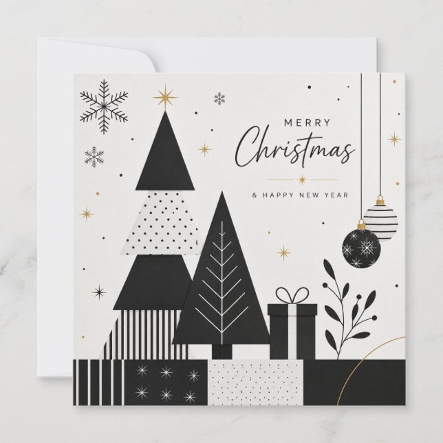 Carte de Noël moderne noir et blanc (Devant)