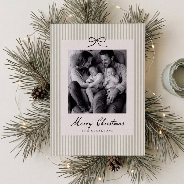 Carte de Noël moderne photo rayée vert sauge (Créateur téléchargé)