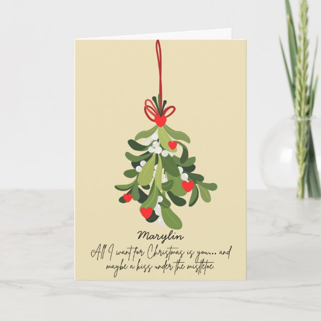 Carte de Noël moderne pliée avec gui (Devant)