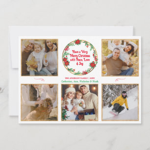 Carte de Noël moderne pour 5 photos de famille ave