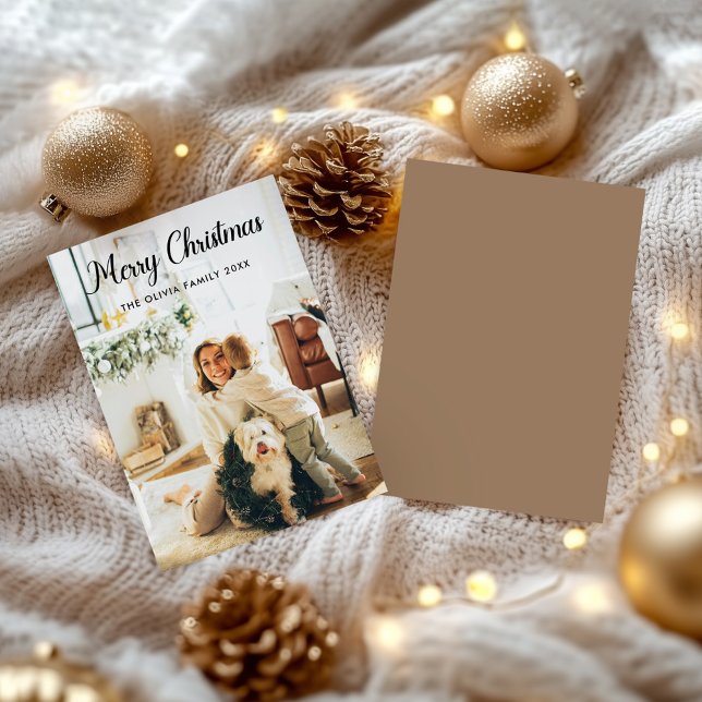 Carte de Noël moderne pour famille avec écriture (Modern Script Christmas Family Card holiday Card)