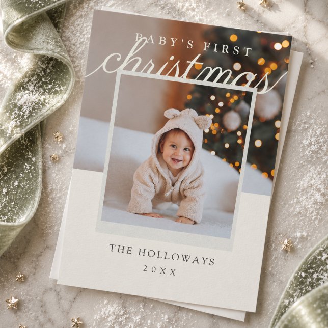 Carte de Noël moderne pour le premier Noël de bébé (Baby's First Christmas Modern Photo Holiday Card)