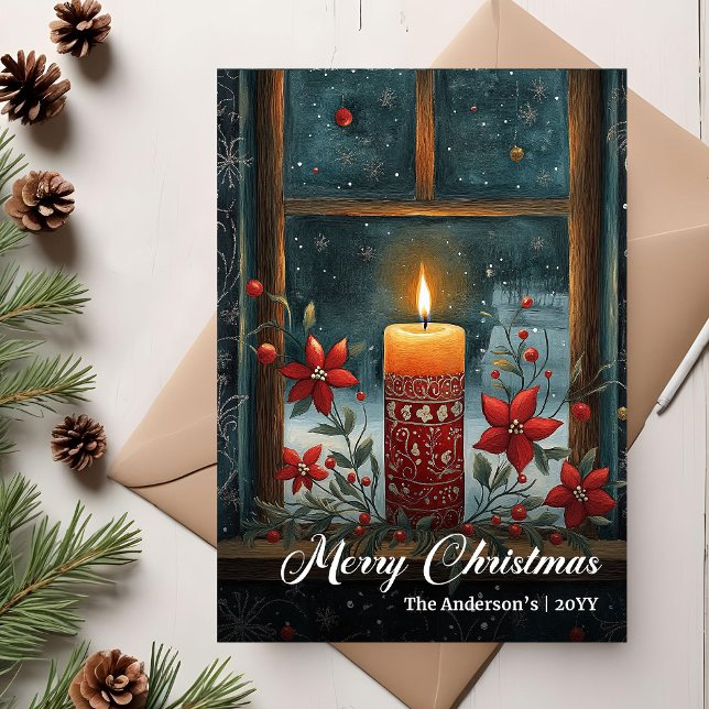 Carte de Noël moderne rétro avec bougie (Modern Retro Christmas Candle Holiday Card)
