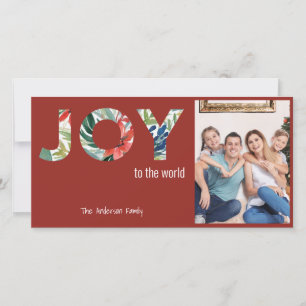 Carte de Noël moderne rouge avec photo 'Joie au mo