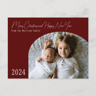 Carte de Noël moderne rouge Boho Chic à arche 