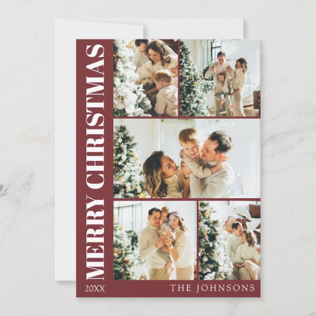 Carte de Noël moderne Rouge élégant Famille (Devant)