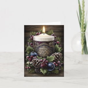 Carte de Noël moderne rustique florale avec bougie