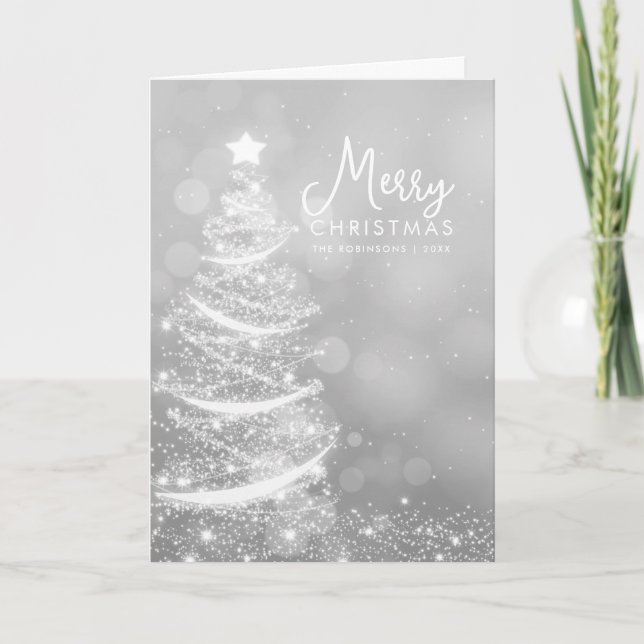 Carte de Noël MODERNE Sparkling Xmas Tree Argent (Devant)