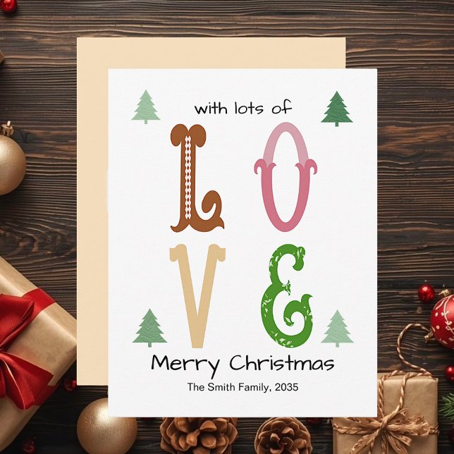 Carte de Noël Moderne Typography Flat Fêtes (Christmas Love Modern Typography Flat Holiday Card )