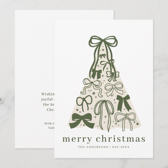 Carte de Noël Moderne Vert Sauge Ruban (Devant / Derrière)