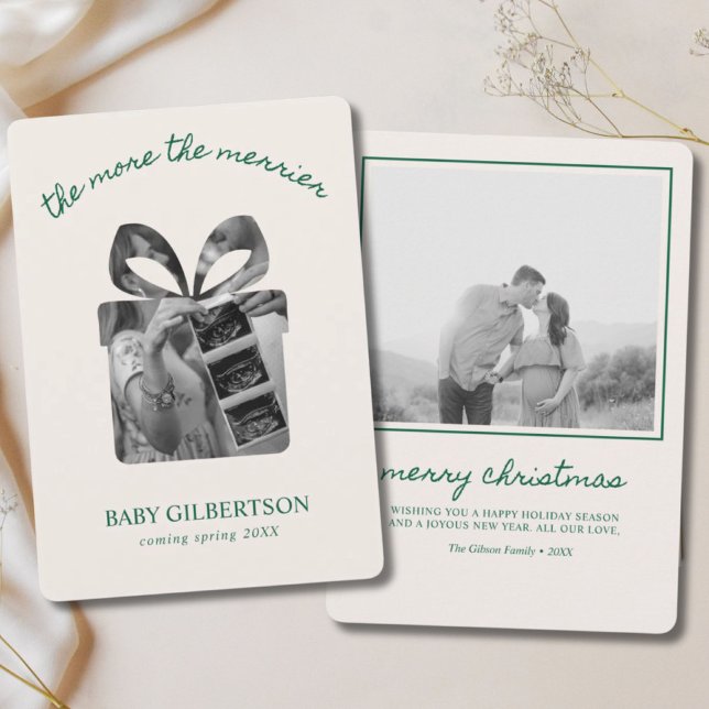 Carte de Noël moderne verte pour annoncer une gros (Pregnancy Announcement Christmas Card Modern Green
)