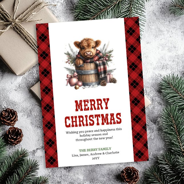 Carte de Noël modifiable à thème vache des Highlan (Editable highland cow Christmas holiday card)